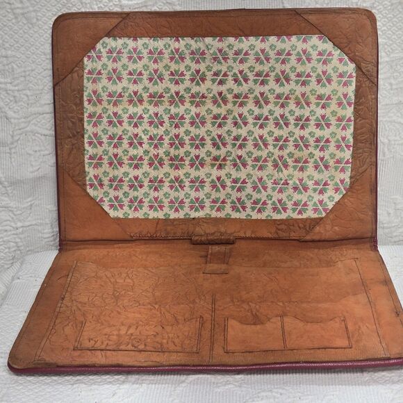 Egyptian Handmade Vintage Leather Bifold Organizer Document Holder Boho Business - Picture 8 of 11